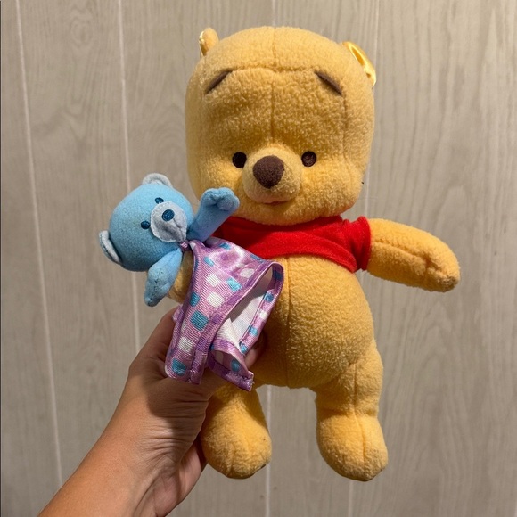 Winnie the Pooh Baby Bear Plush Disney, Fisher Price 10" 2004 Blanket Rattle Toy - Picture 1 of 5